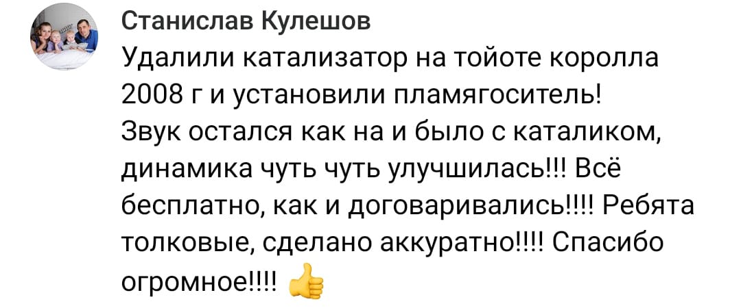Положительный отзыв на услугу удаление катализаторов в Набережных Челнах